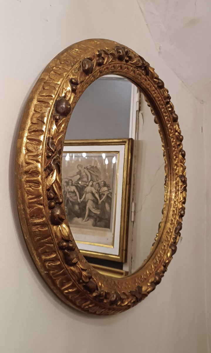 Second Half Of The 19th Century Round Mirror In Golden Wood -photo-4