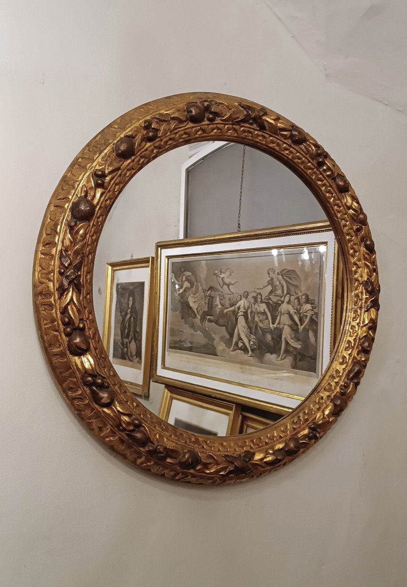 Second Half Of The 19th Century Round Mirror In Golden Wood -photo-1