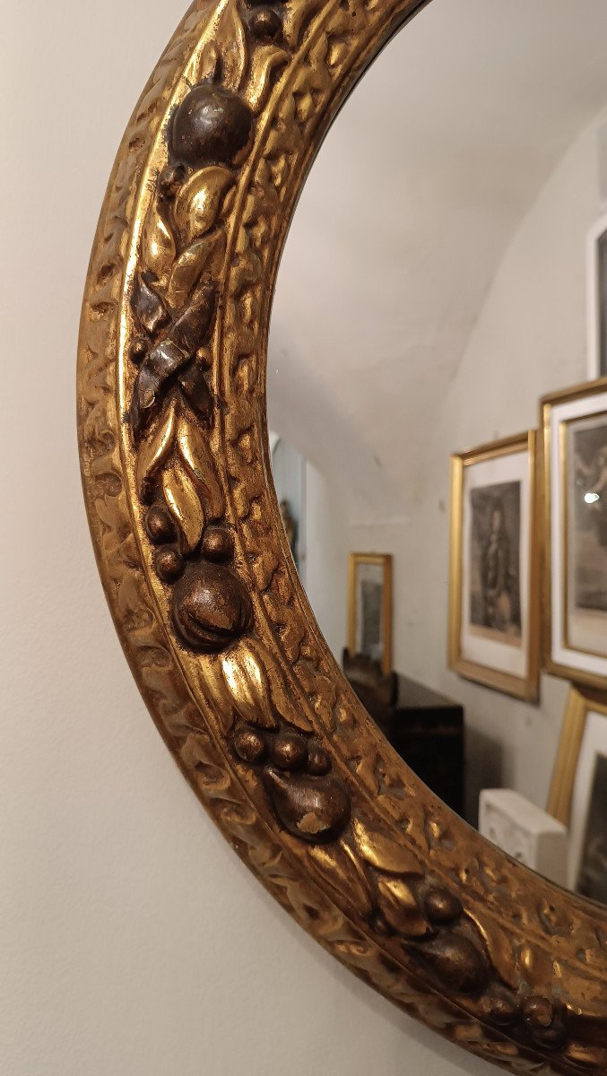 Second Half Of The 19th Century Round Mirror In Golden Wood -photo-2