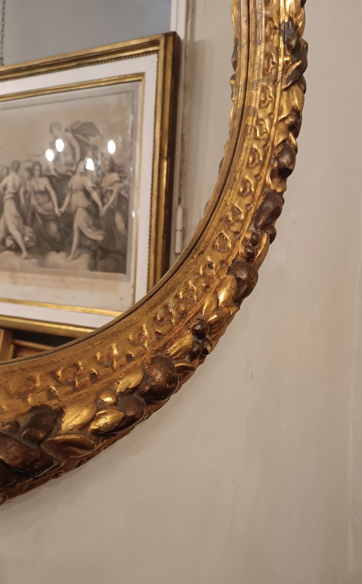 Second Half Of The 19th Century Round Mirror In Golden Wood -photo-3