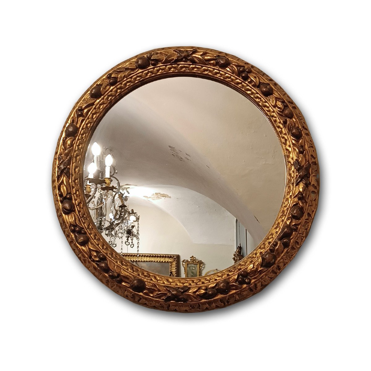 Second Half Of The 19th Century Round Mirror In Golden Wood 