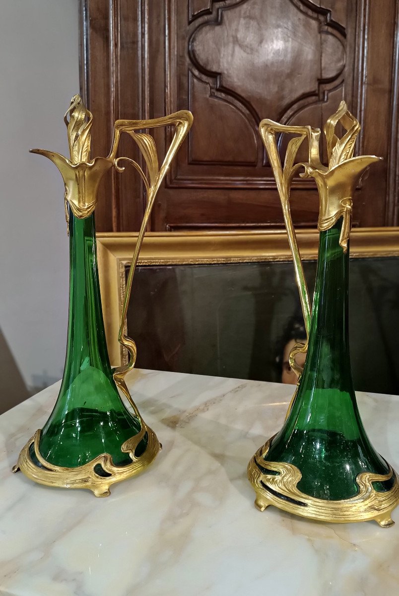 Late 19th-early 20th Century Pair Of Art Nouveau Bottles -photo-3