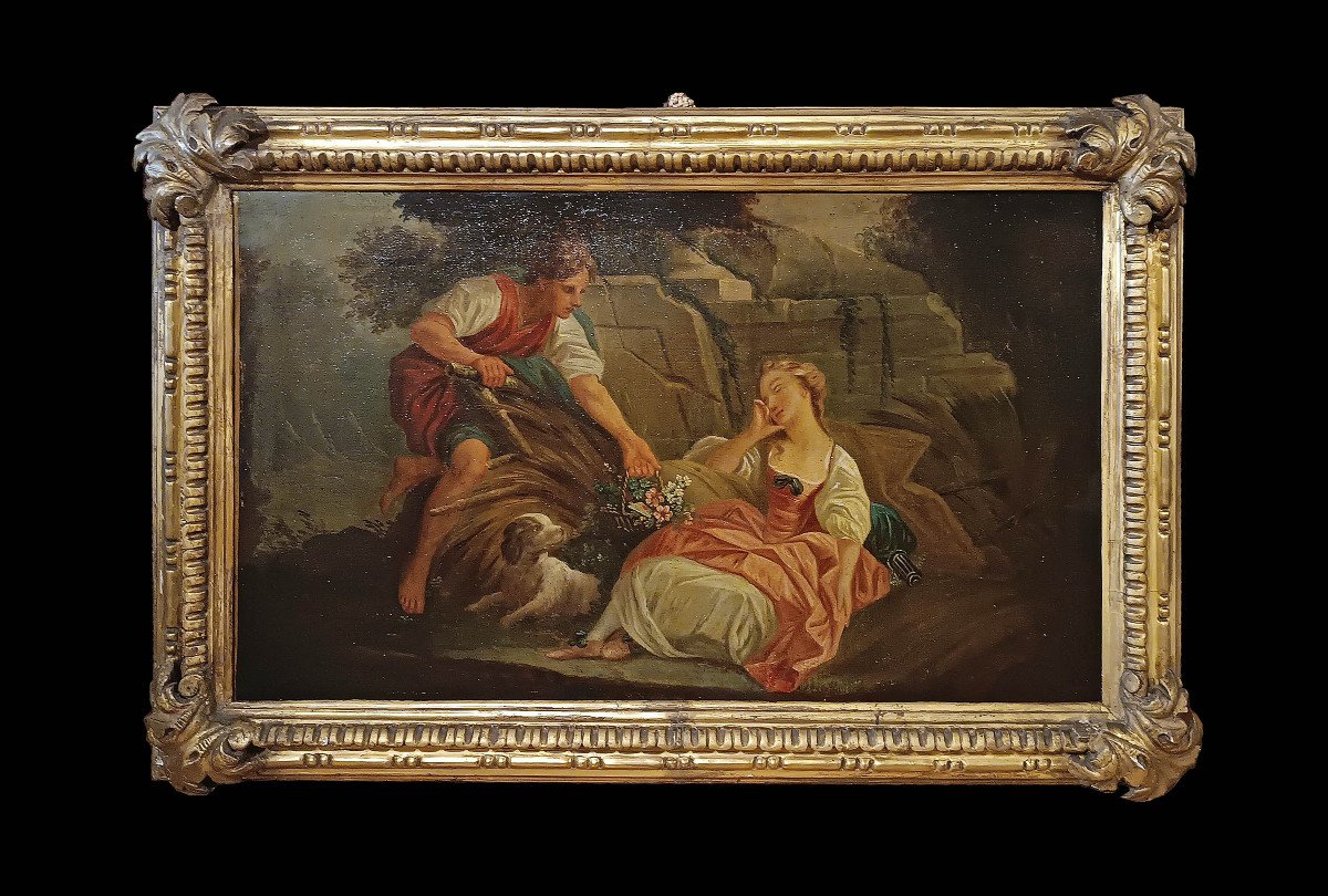 Early 19th Century Painting With Galant Scene French School -photo-2