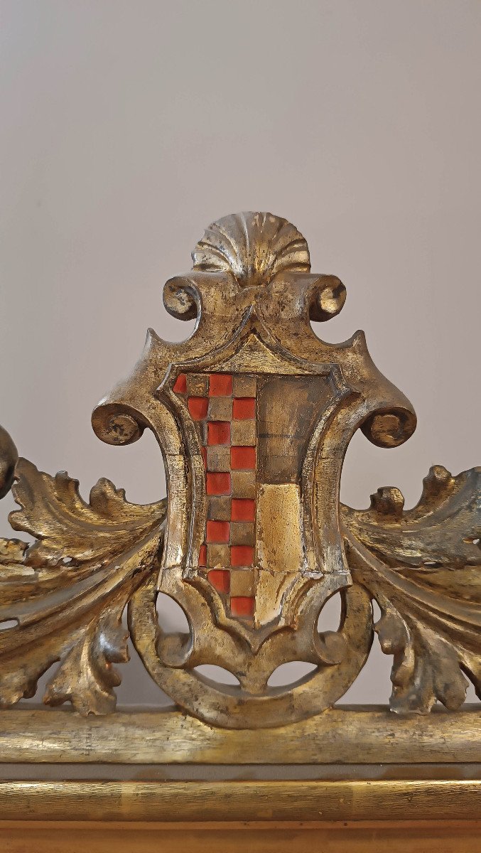 MIROIR DORÉ AVEC BLASON NOBLE DU DÉBUT DU 19ème SIÈCLE-photo-2