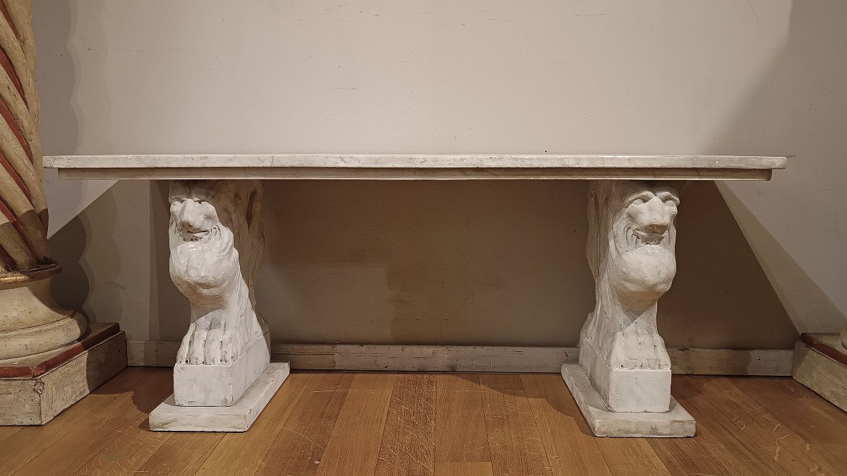 Late 18th Century Marble Bench With Lion Bases -photo-2