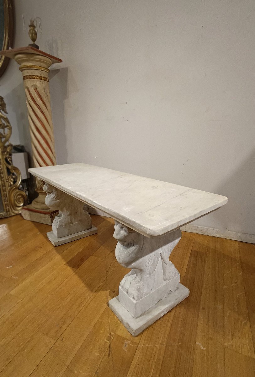 Late 18th Century Marble Bench With Lion Bases -photo-3