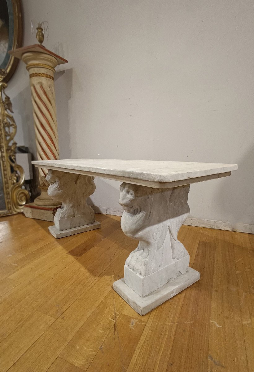 Late 18th Century Marble Bench With Lion Bases -photo-4