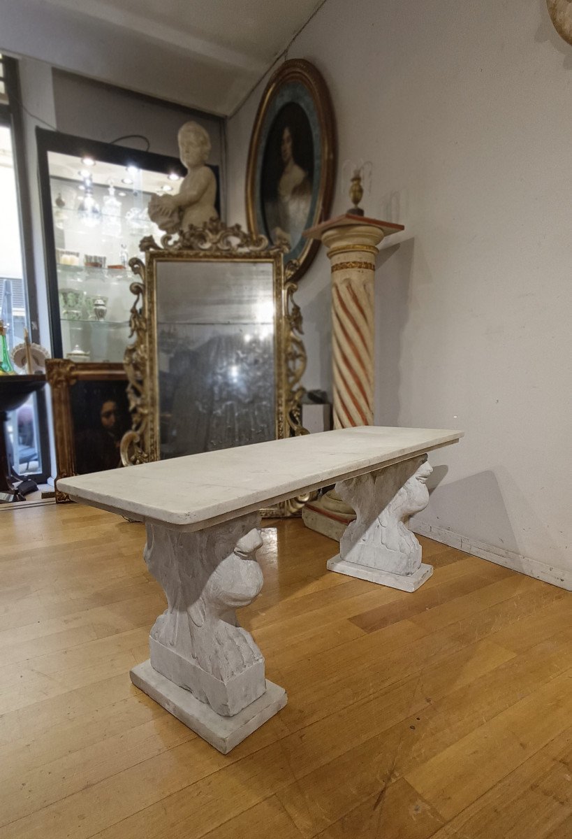 Late 18th Century Marble Bench With Lion Bases -photo-1