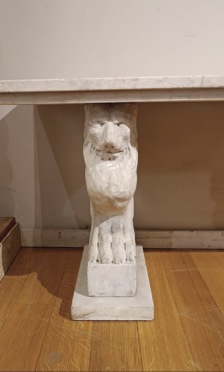 Late 18th Century Marble Bench With Lion Bases -photo-4