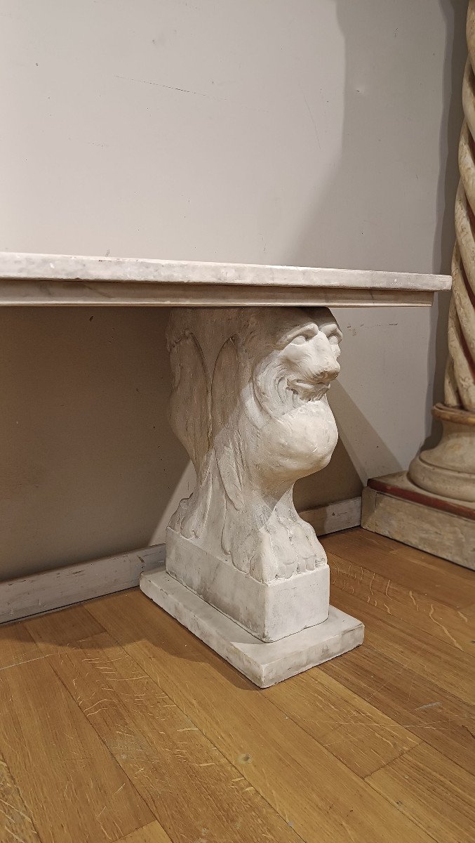 Late 18th Century Marble Bench With Lion Bases -photo-7