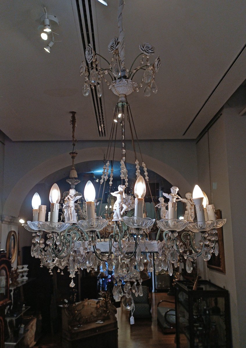 Early 19th Century Chandelier In Crystal And Porcelain -photo-2