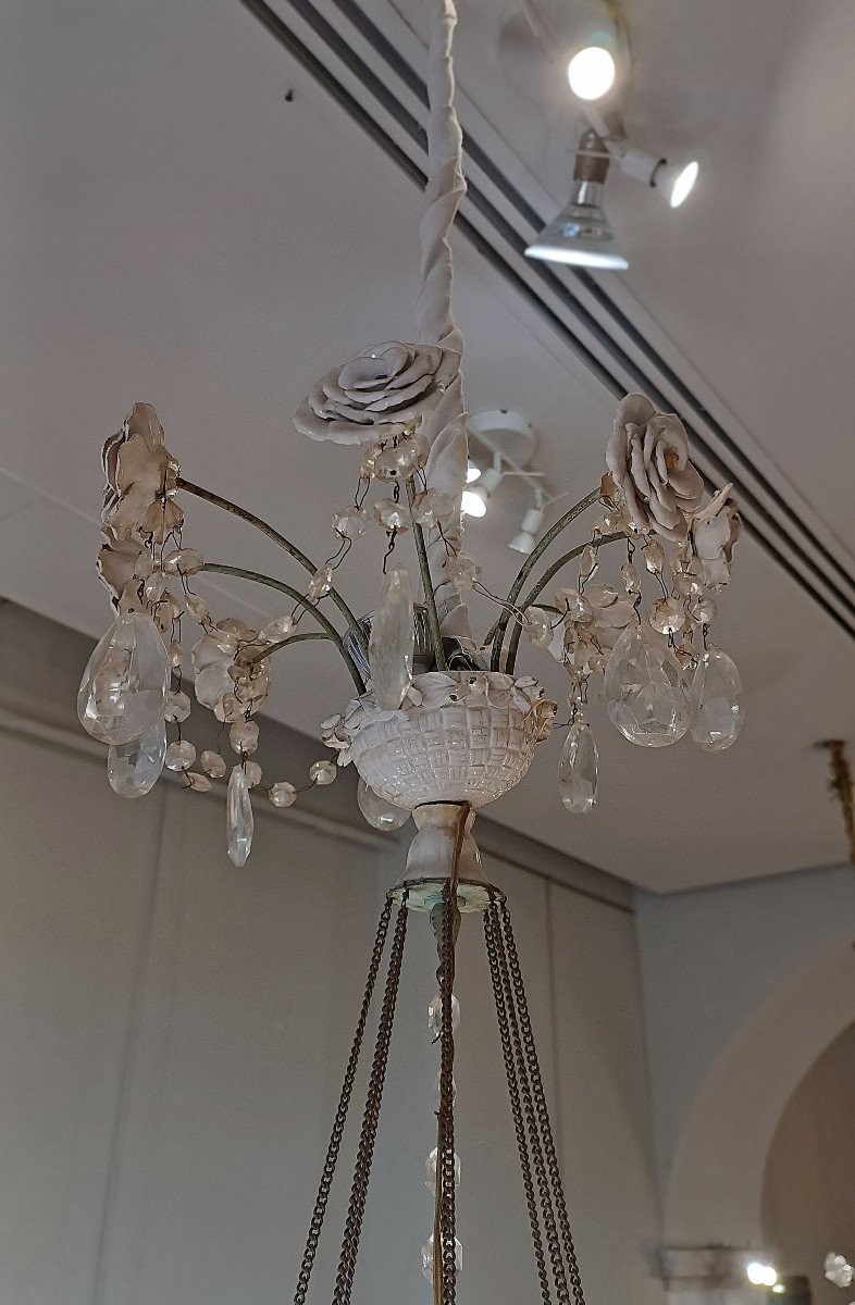 Early 19th Century Chandelier In Crystal And Porcelain -photo-3