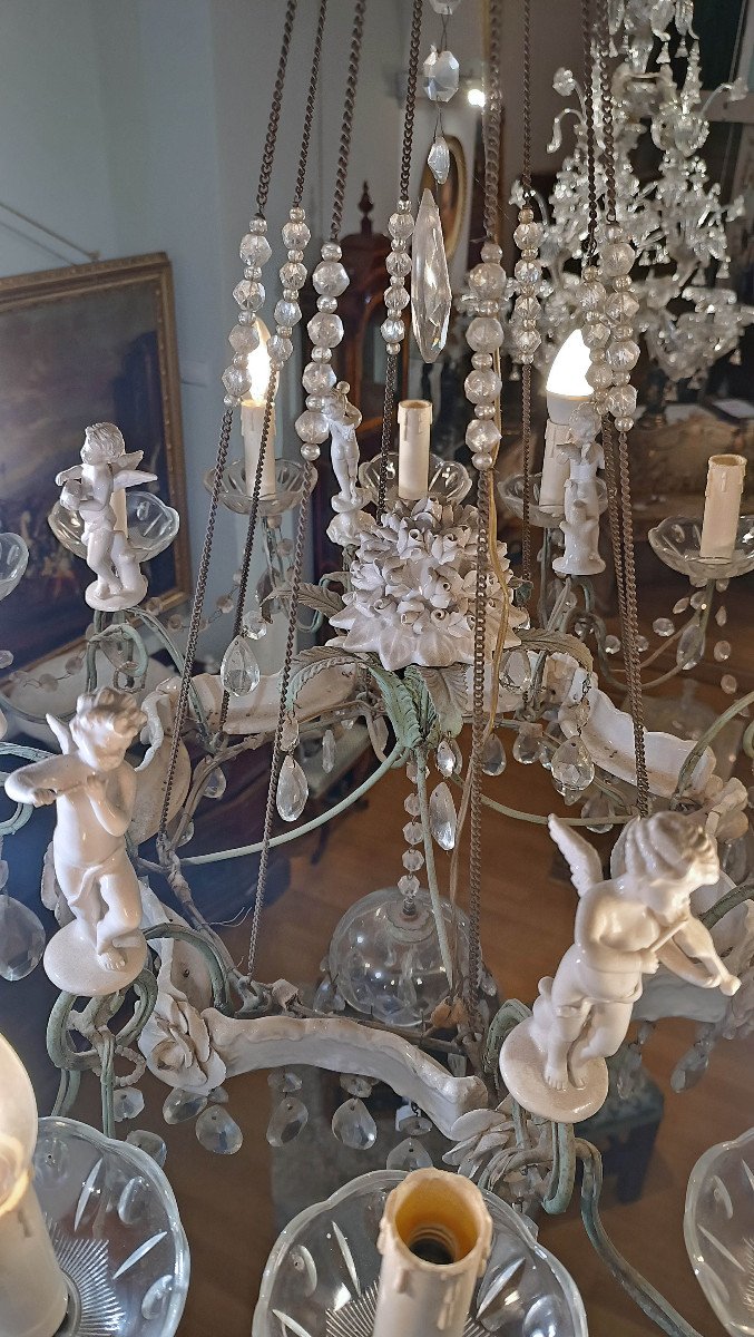 Early 19th Century Chandelier In Crystal And Porcelain -photo-1