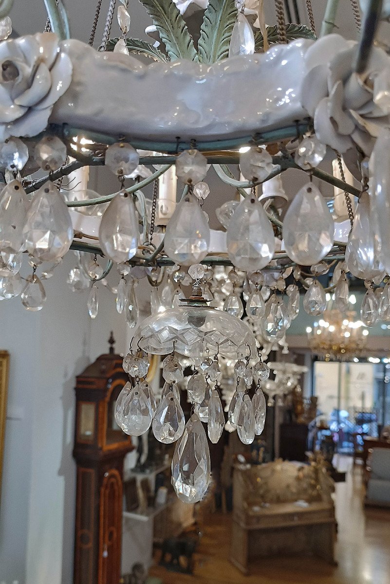 Early 19th Century Chandelier In Crystal And Porcelain -photo-2