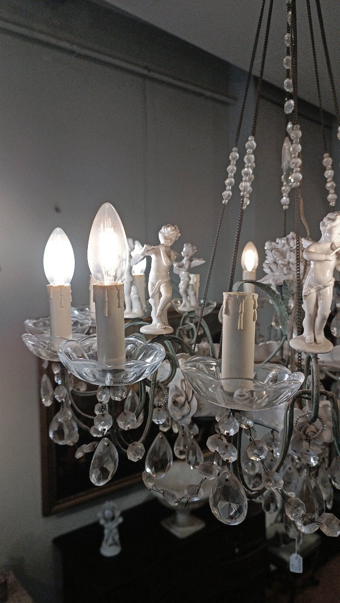 Early 19th Century Chandelier In Crystal And Porcelain -photo-4