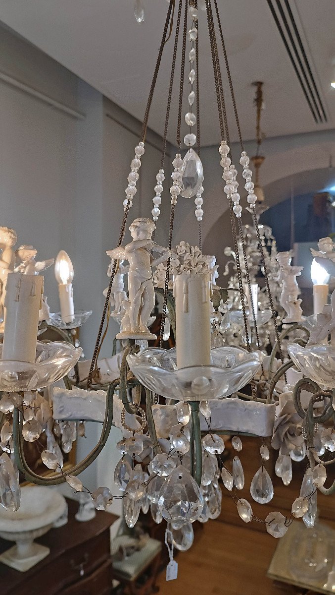 Early 19th Century Chandelier In Crystal And Porcelain -photo-8