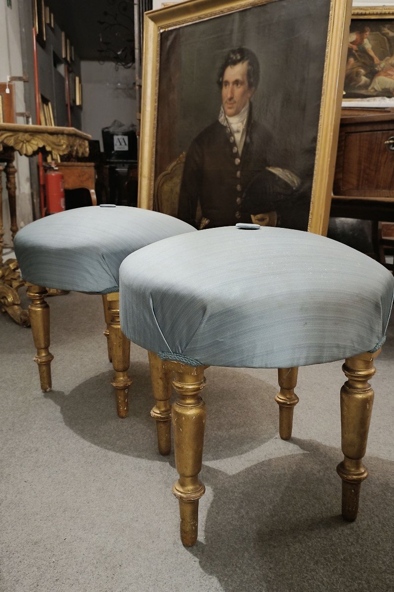 Second Half Of The 19th Century Pair Of Golden Small Benches -photo-4