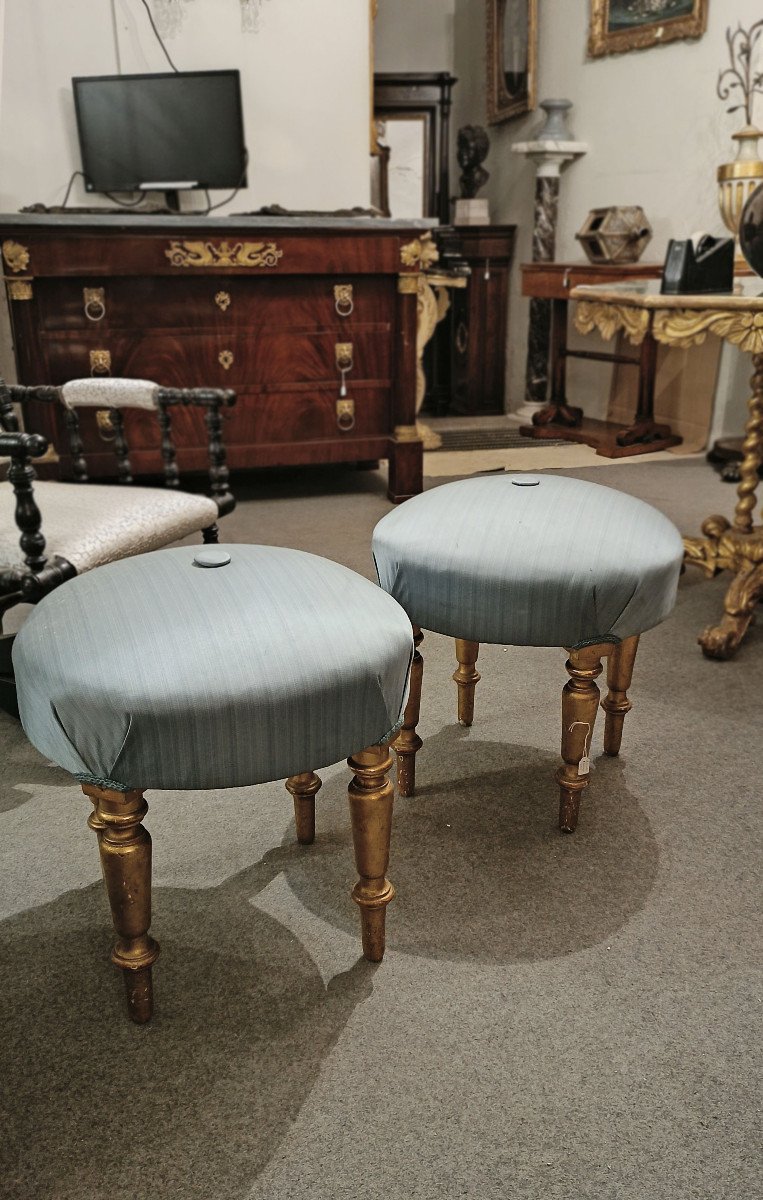 Second Half Of The 19th Century Pair Of Golden Small Benches -photo-3