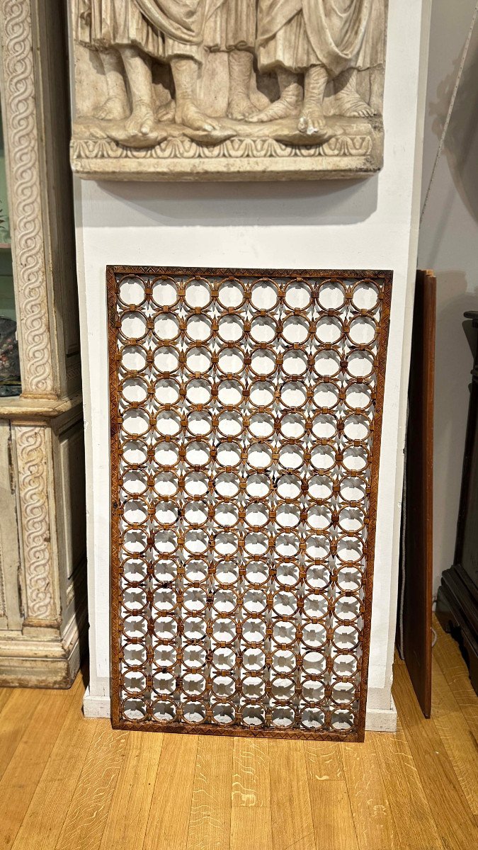 Early 19th Century Wrought Iron Grate In Romanesque Style-photo-2