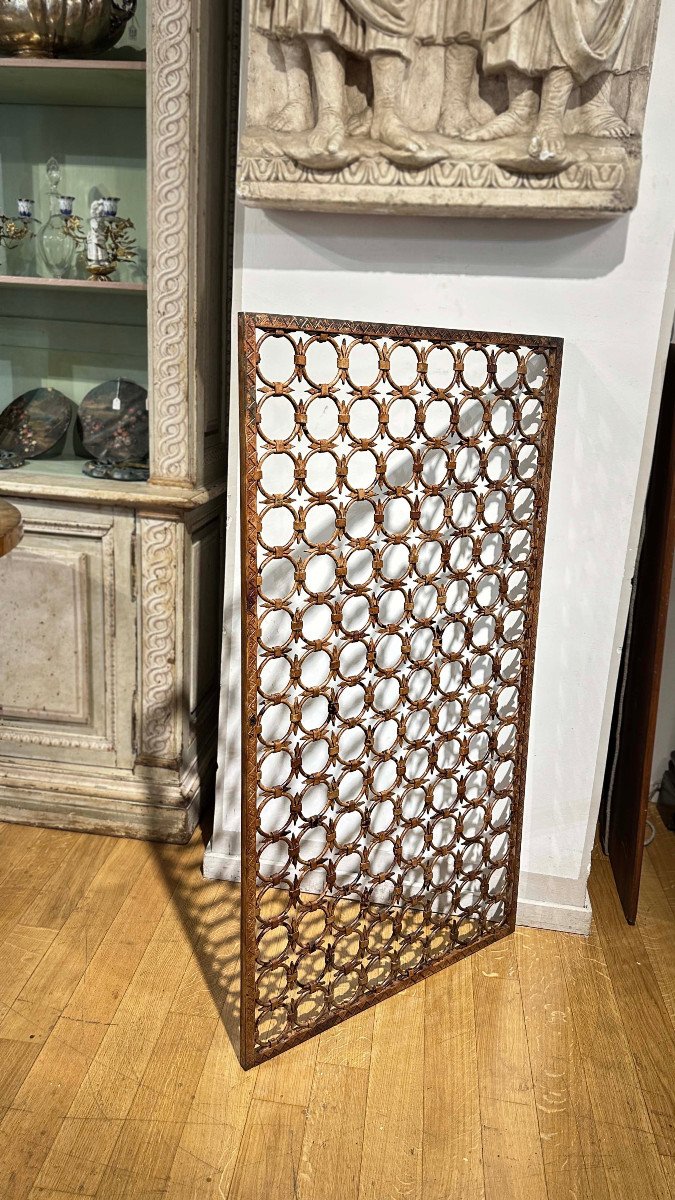 Early 19th Century Wrought Iron Grate In Romanesque Style-photo-4