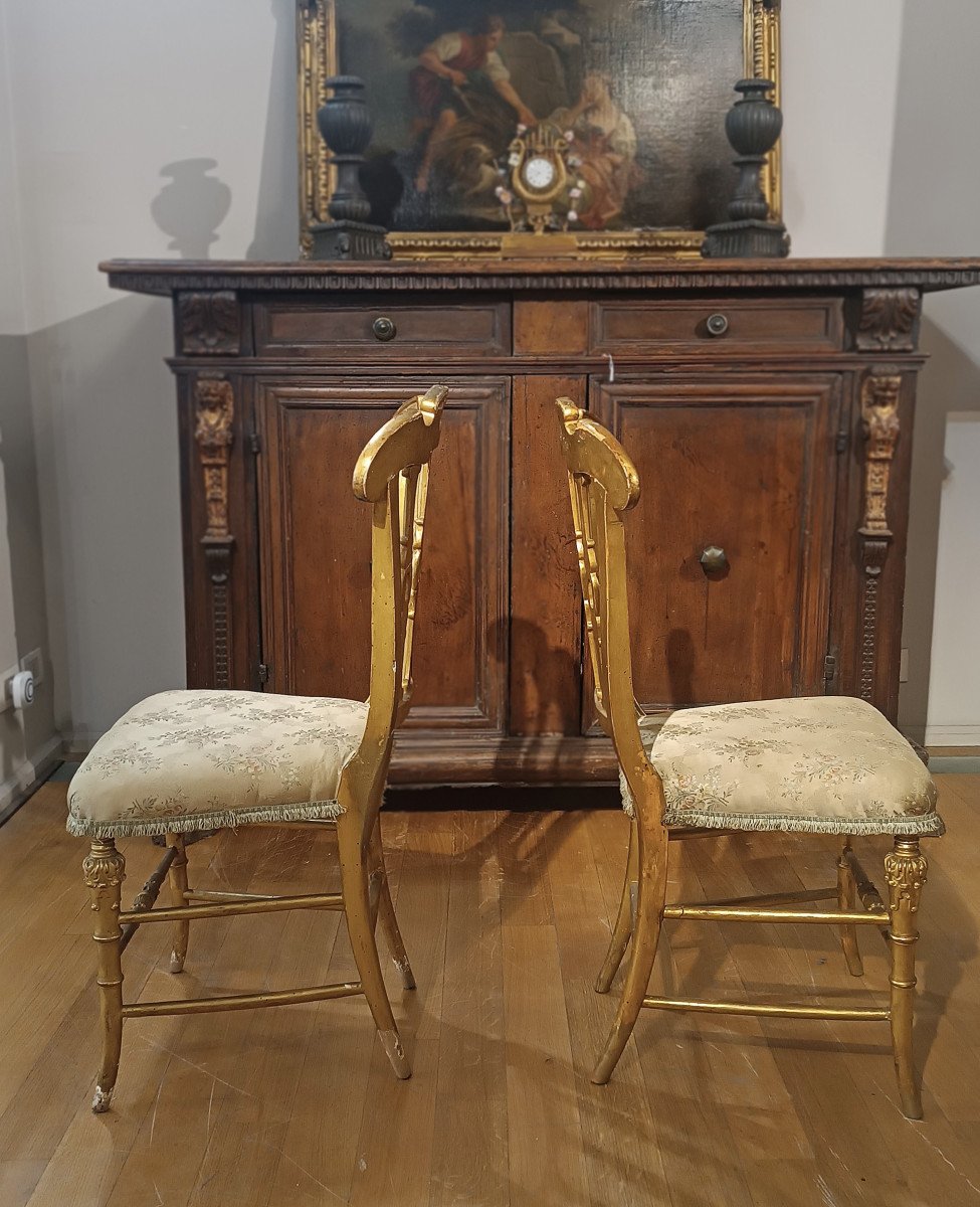 Second Half Of The 19th Century Pair Of Golden Small Chairs -photo-3