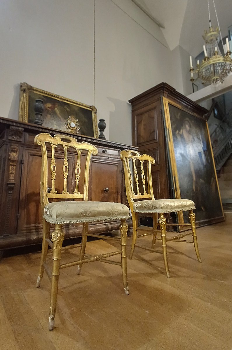 Second Half Of The 19th Century Pair Of Golden Small Chairs -photo-4