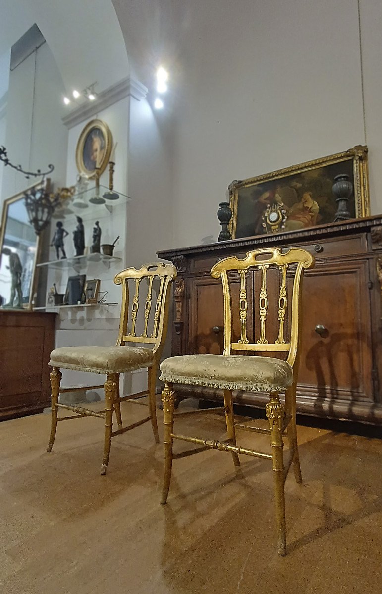 Second Half Of The 19th Century Pair Of Golden Small Chairs -photo-5