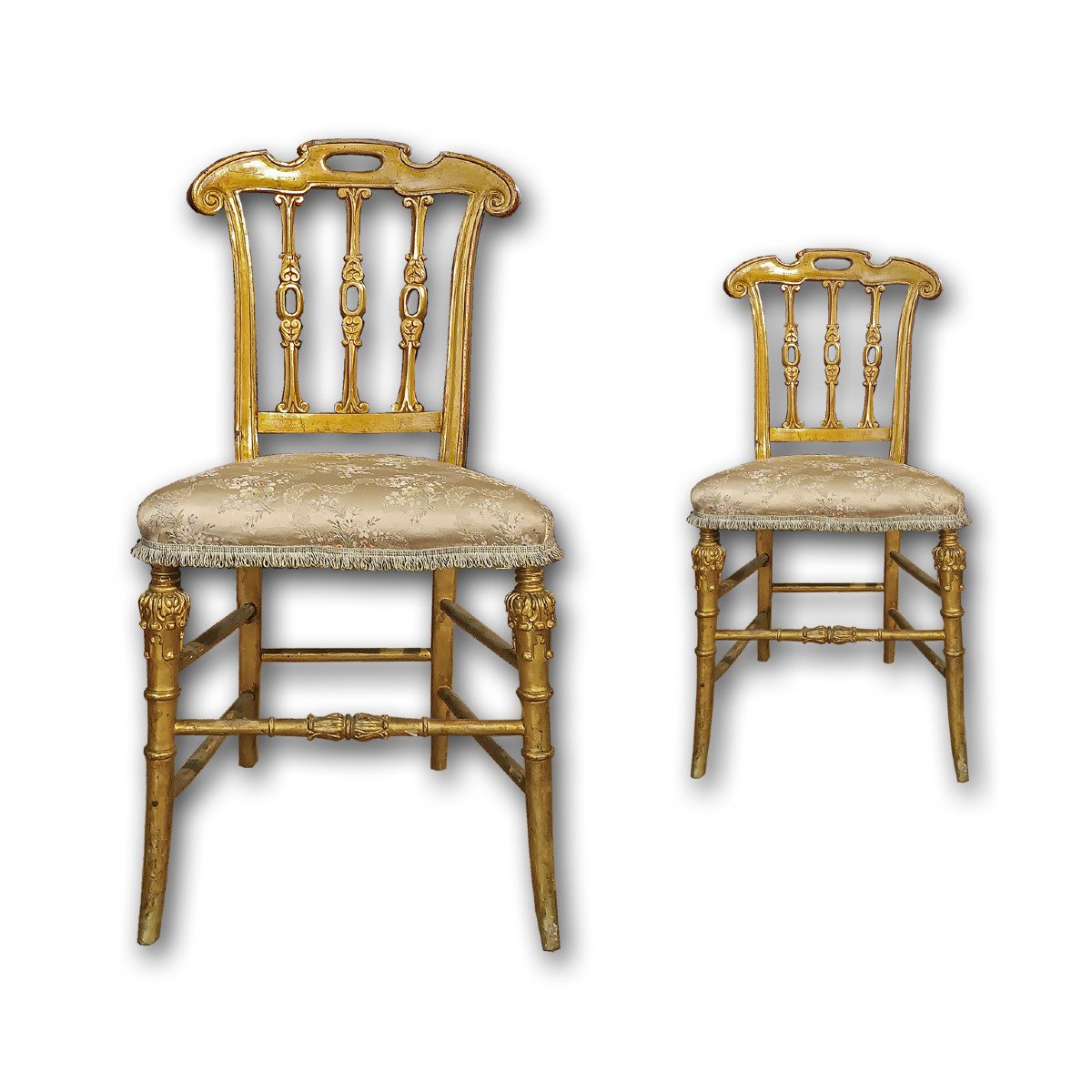 Second Half Of The 19th Century Pair Of Golden Small Chairs 