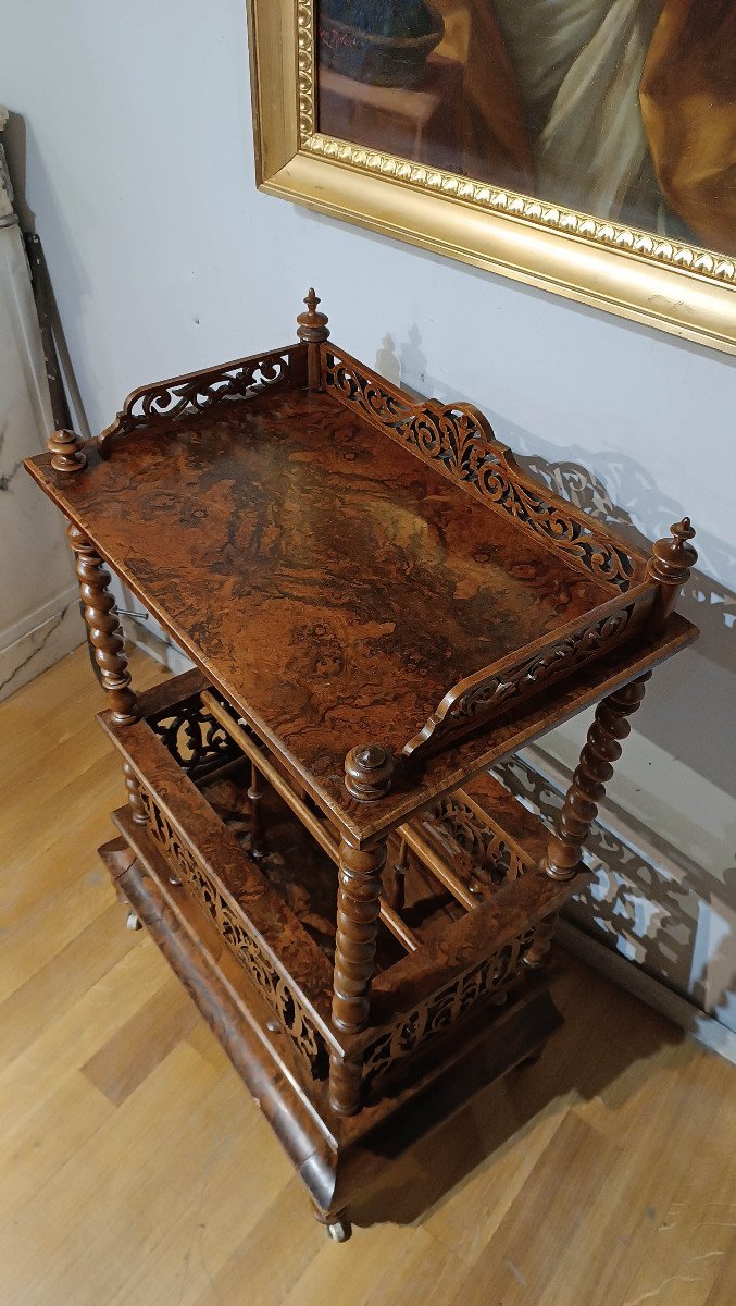 Half 19th Century Magazine Rack In Briar And Solid Walnut-photo-3