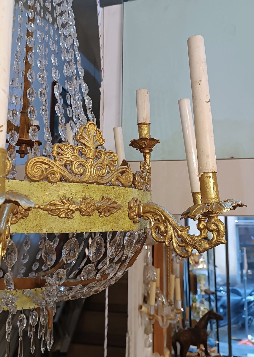 Early 19th Century Empire Tundish Chandelier In Iron And Crystals -photo-4