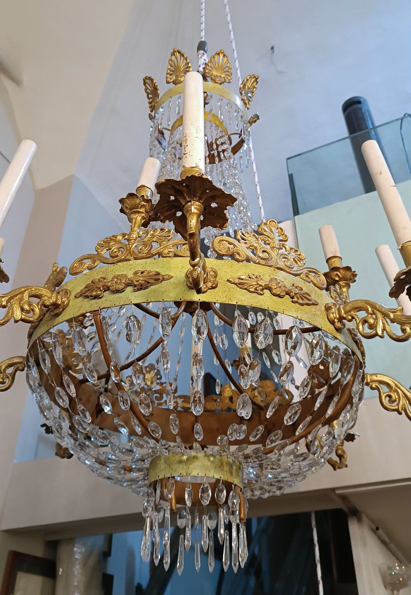 Early 19th Century Empire Tundish Chandelier In Iron And Crystals -photo-7