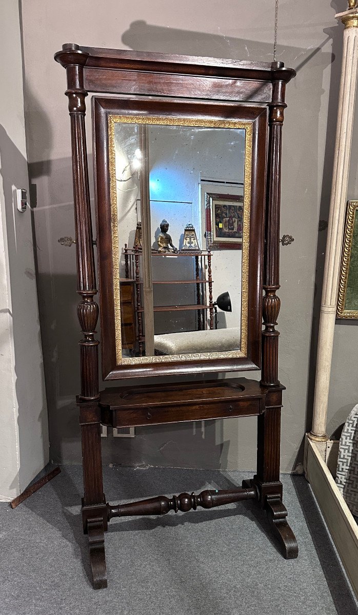 Early 19th Century Psiche Floor Mirror In Walnut-photo-3