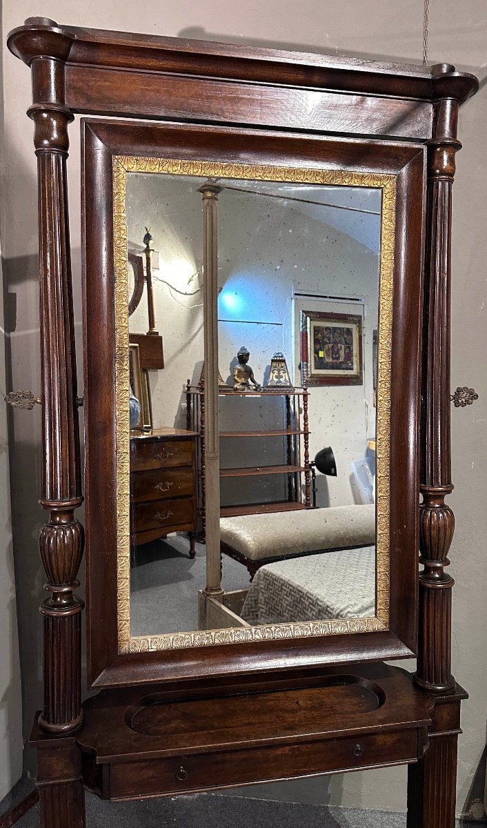 Early 19th Century Psiche Floor Mirror In Walnut-photo-4