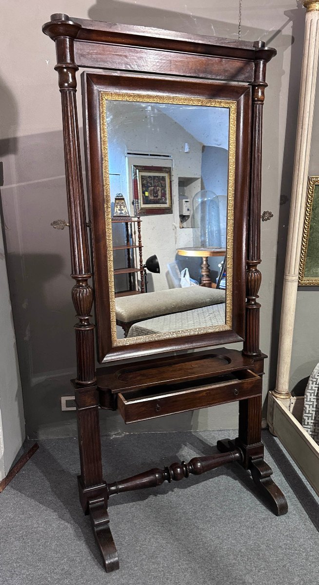 Early 19th Century Psiche Floor Mirror In Walnut-photo-2