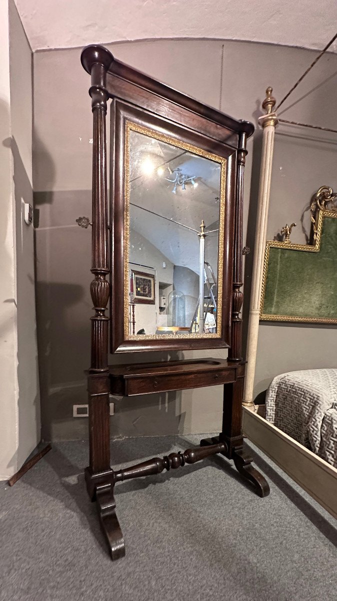 Early 19th Century Psiche Floor Mirror In Walnut-photo-5