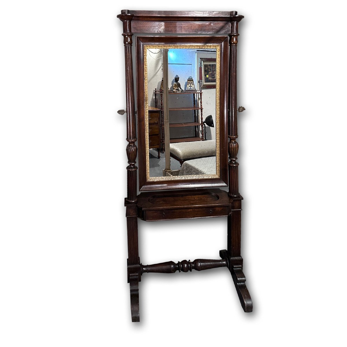 Early 19th Century Psiche Floor Mirror In Walnut