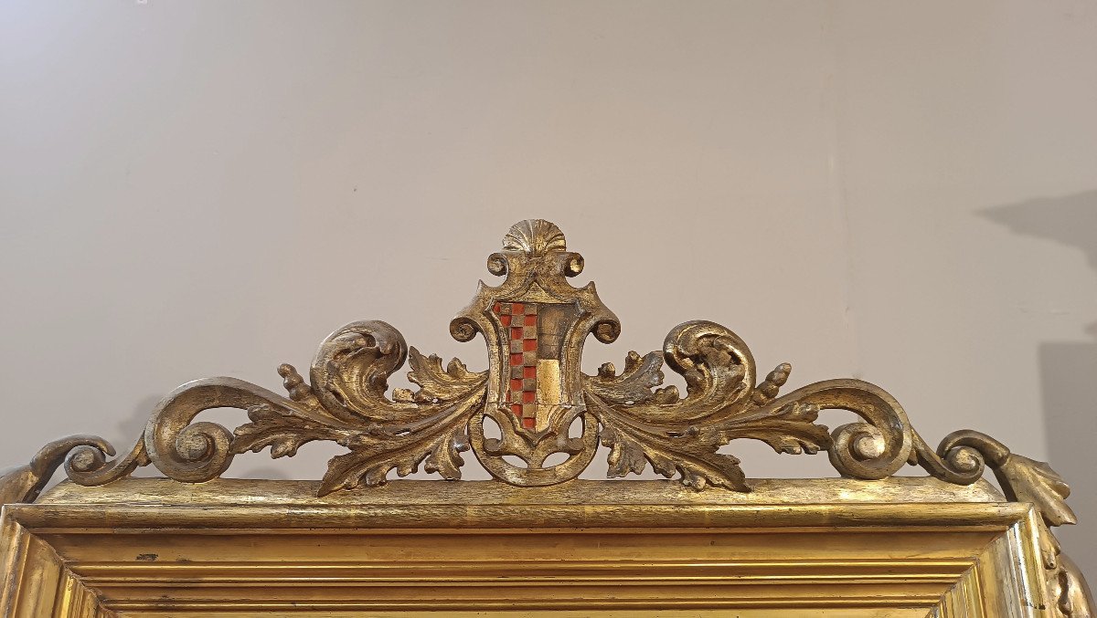 Early 19th Century Golden Mirror With Coat Of Arms-photo-1