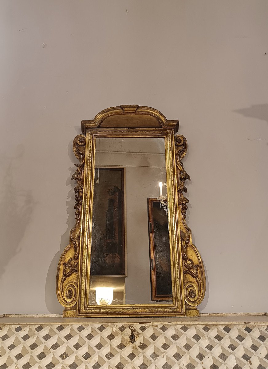 Second Half Of The 18th Century Small Mirror In Golden Wood -photo-2