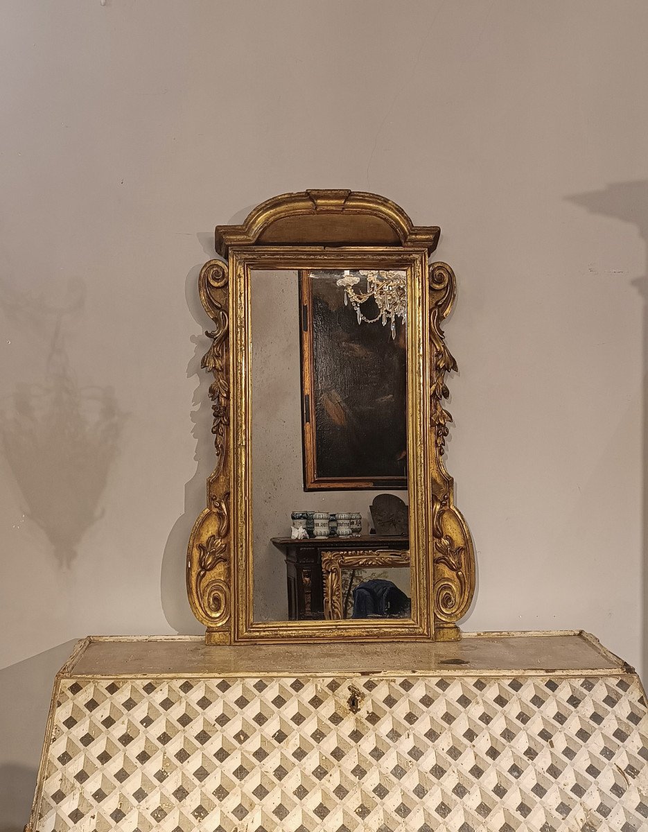 Second Half Of The 18th Century Small Mirror In Golden Wood -photo-6