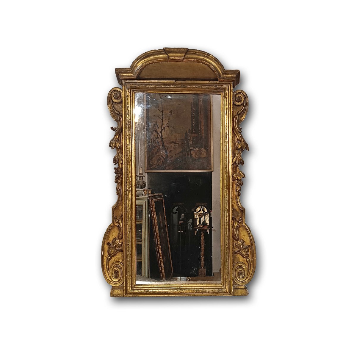 Second Half Of The 18th Century Small Mirror In Golden Wood 