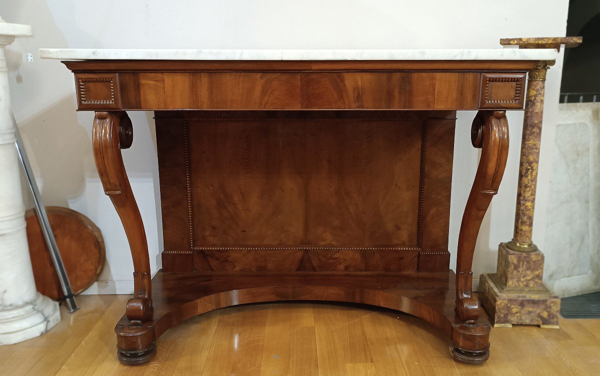  19th Century Charles X Consolle In Walnut And Carrara Marble-photo-2