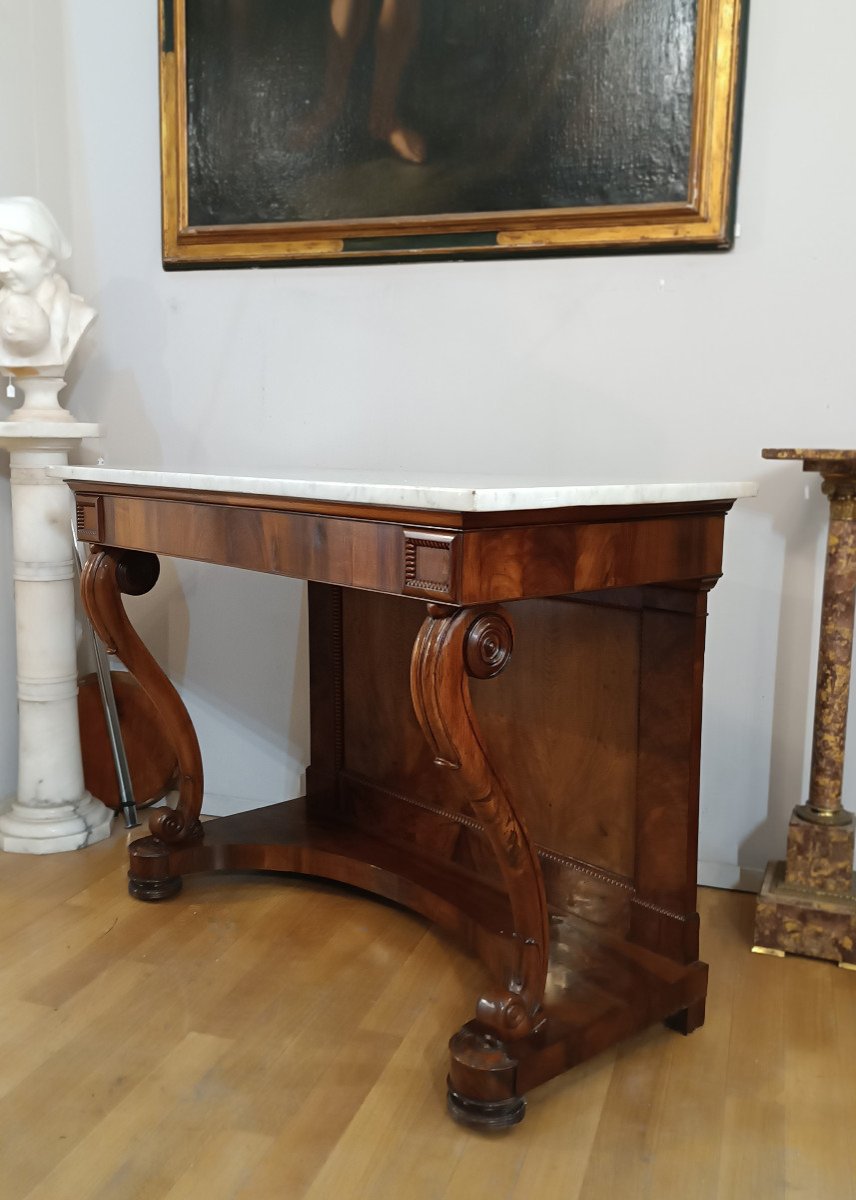  19th Century Charles X Consolle In Walnut And Carrara Marble-photo-3