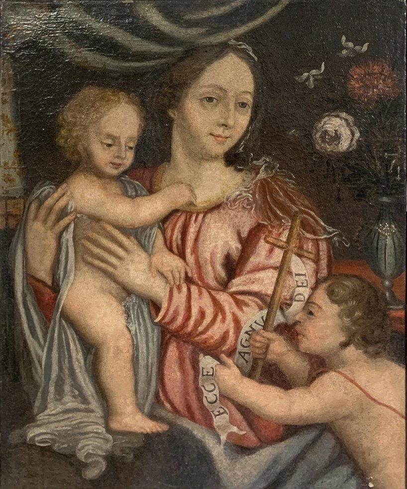 TABLEAU MADONE AVEC L'ENFANT ET SAINT JEAN 18ème SIÈCLE-photo-3