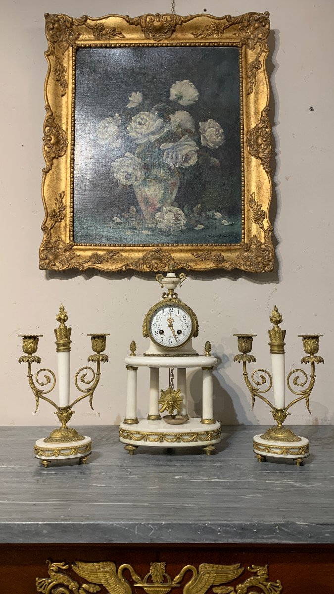 Mid 19thcentury Triptyry Clock And Candlesticks-photo-2