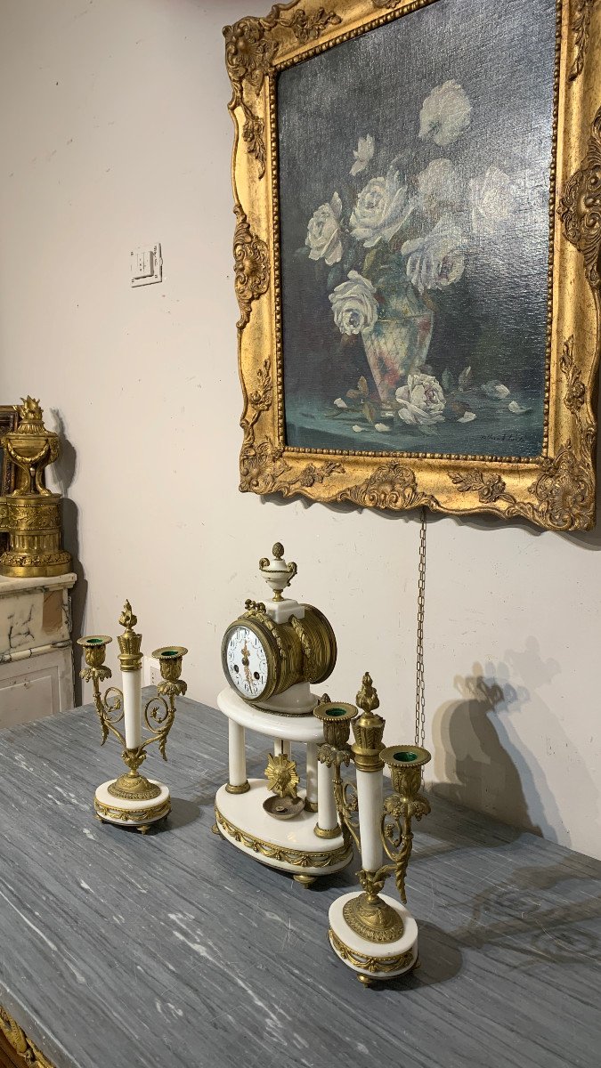 Mid 19thcentury Triptyry Clock And Candlesticks-photo-3