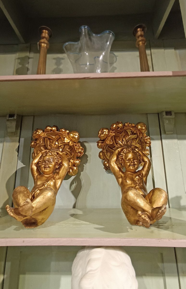 First 19th Century Pair Of Golden Planter Holders-photo-2