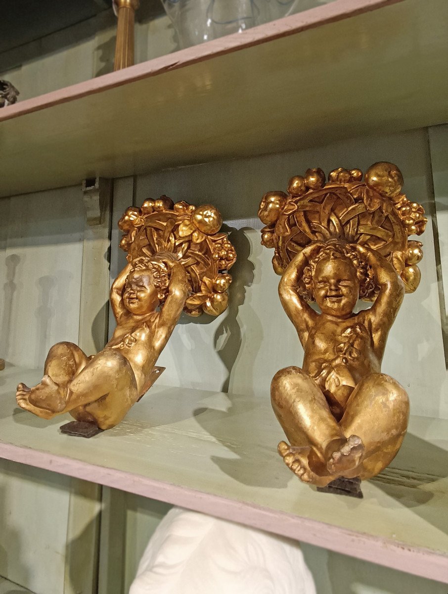 First 19th Century Pair Of Golden Planter Holders-photo-4