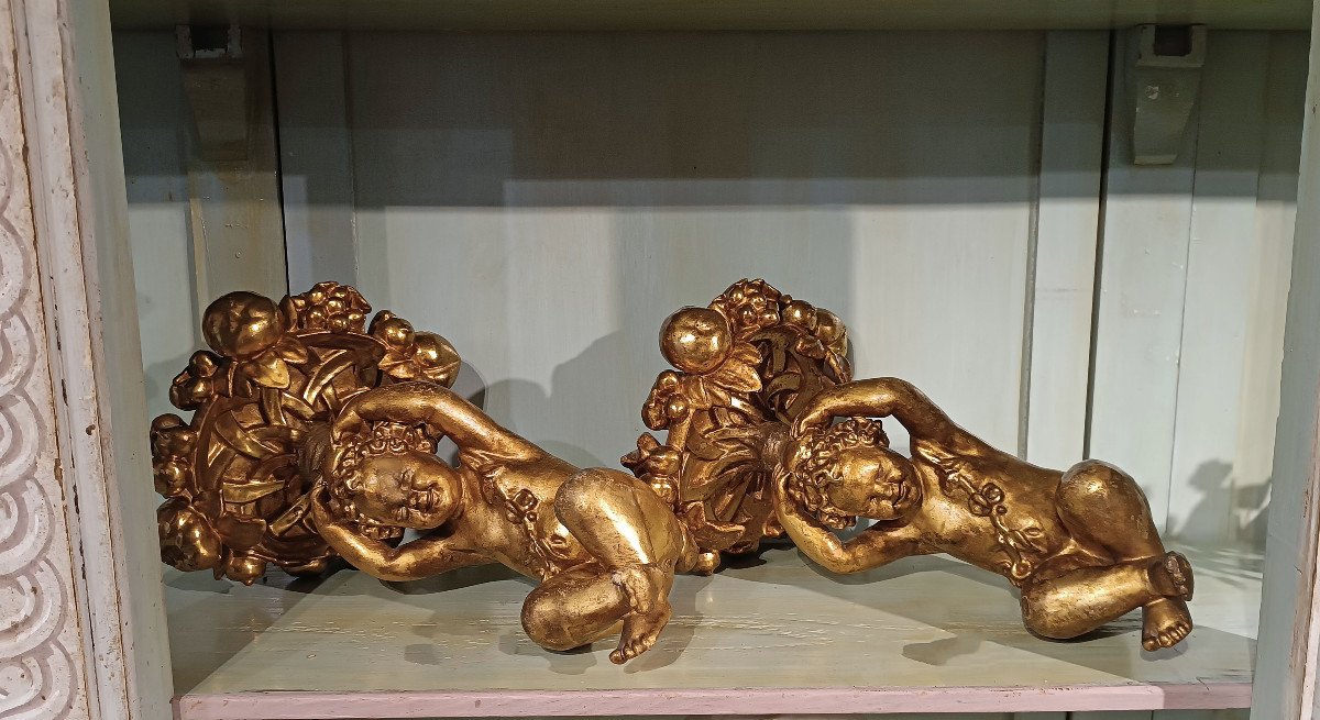 First 19th Century Pair Of Golden Planter Holders-photo-7