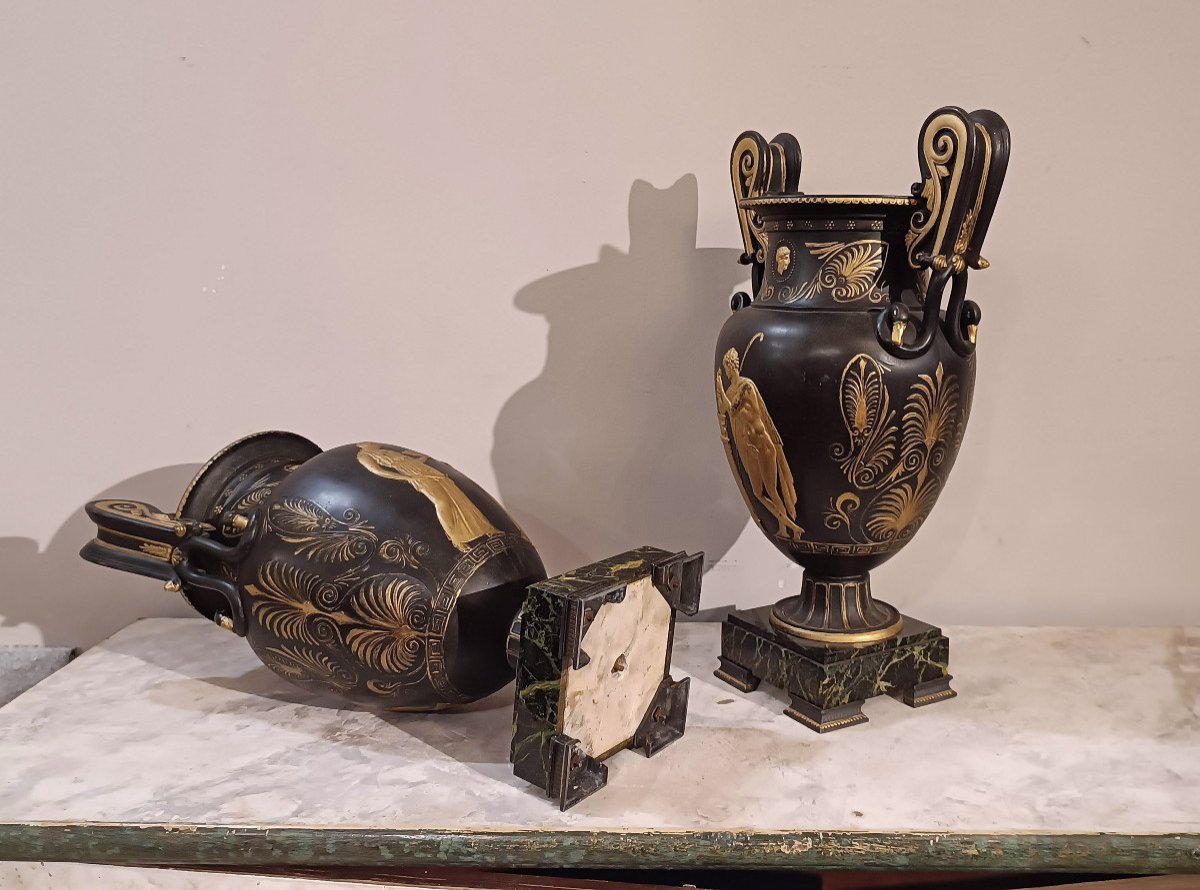 First Half Of The 19th Century Pair Of Vases In Pompeian Style-photo-6