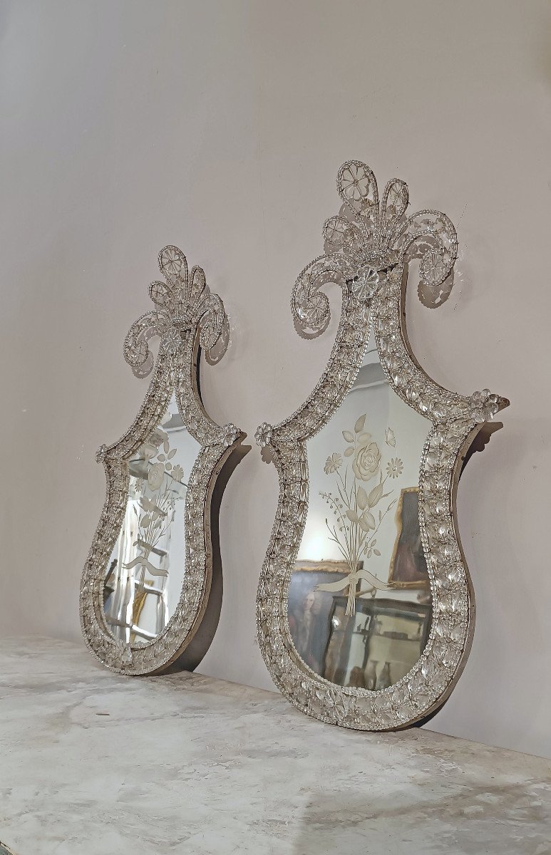 Late 18th Century Pair Of Neoclassical Mirrors With Crystals -photo-2